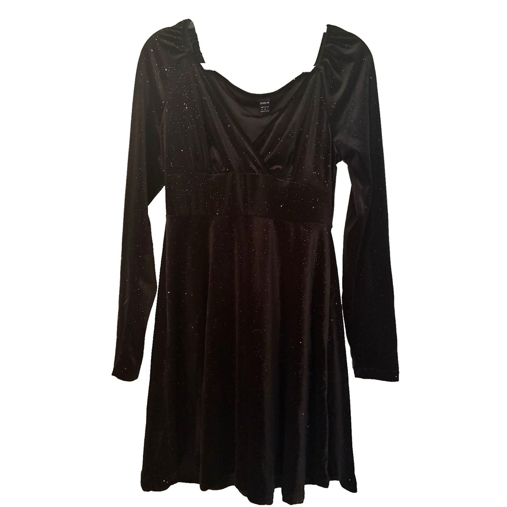 SHEIN Babydoll Dress M Black Velvet, Sparkle, Goth, Party, Cocktail, Grunge, Min